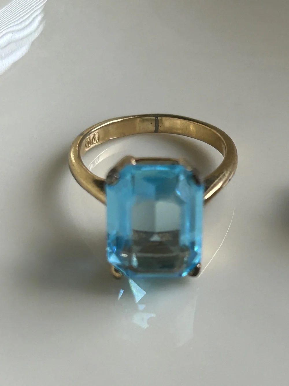 Blue Topaz Ring Emerald Cushion Cut Cocktail Ring - Gold Tone Square Size 6
